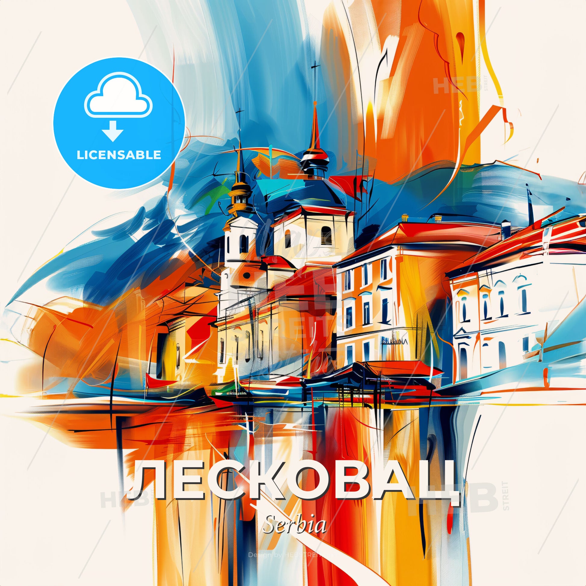 Vibrant Лесковац, Serbia - A Painting Of A City - Square format print template