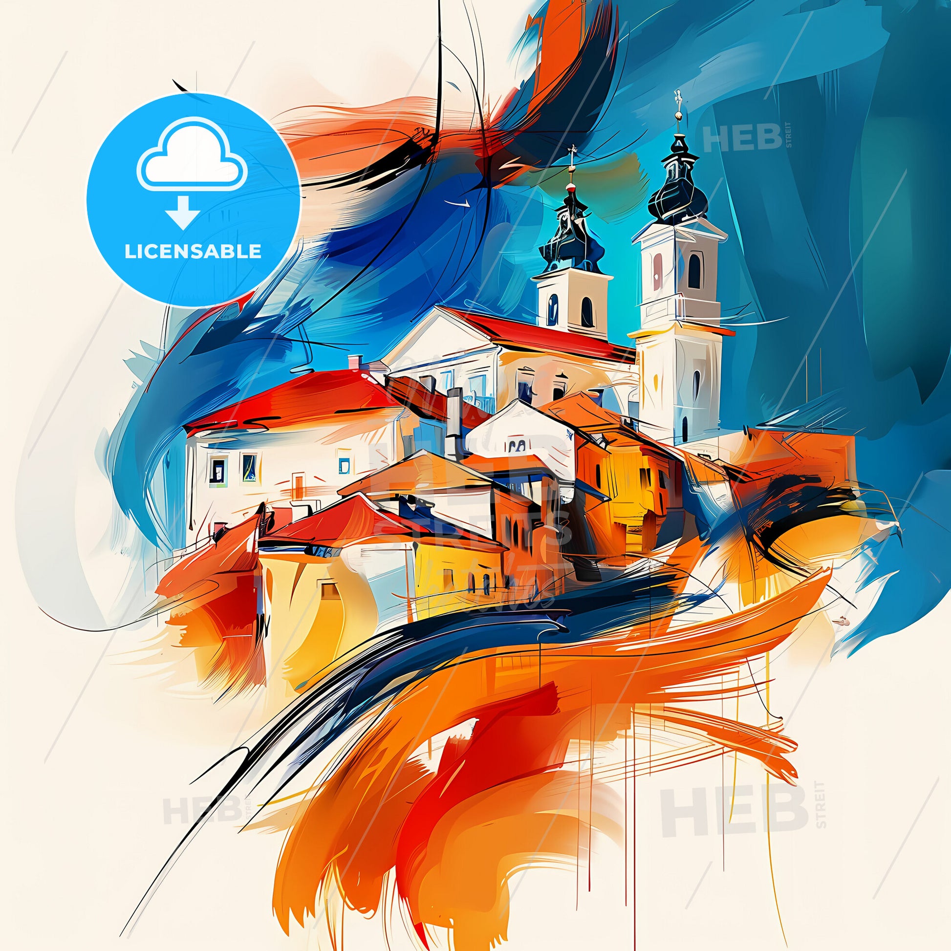 Vibrant Лесковац, Serbia - A Painting Of A Town