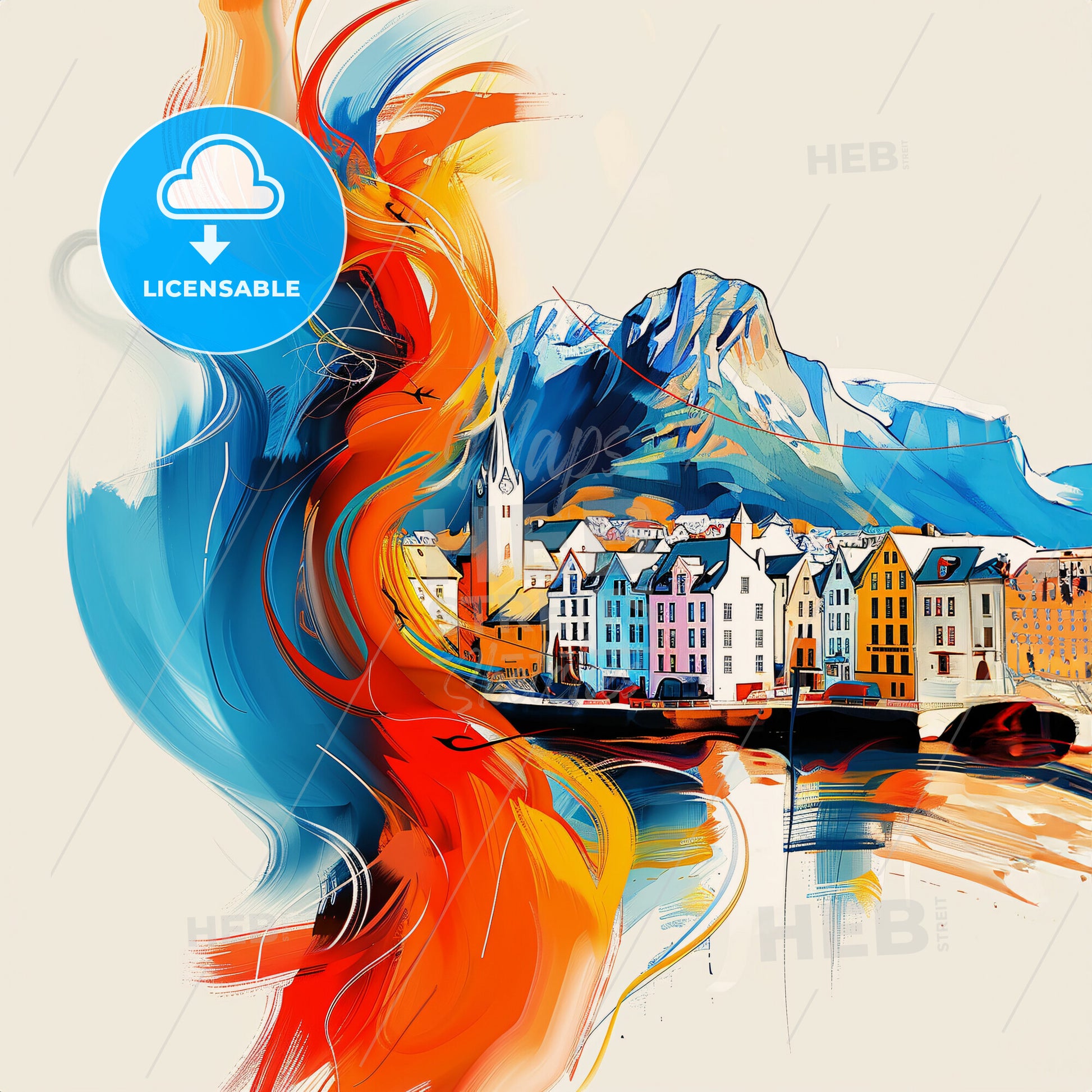 Vibrant Ålesund, Norway - A Colorful Painting Of A City