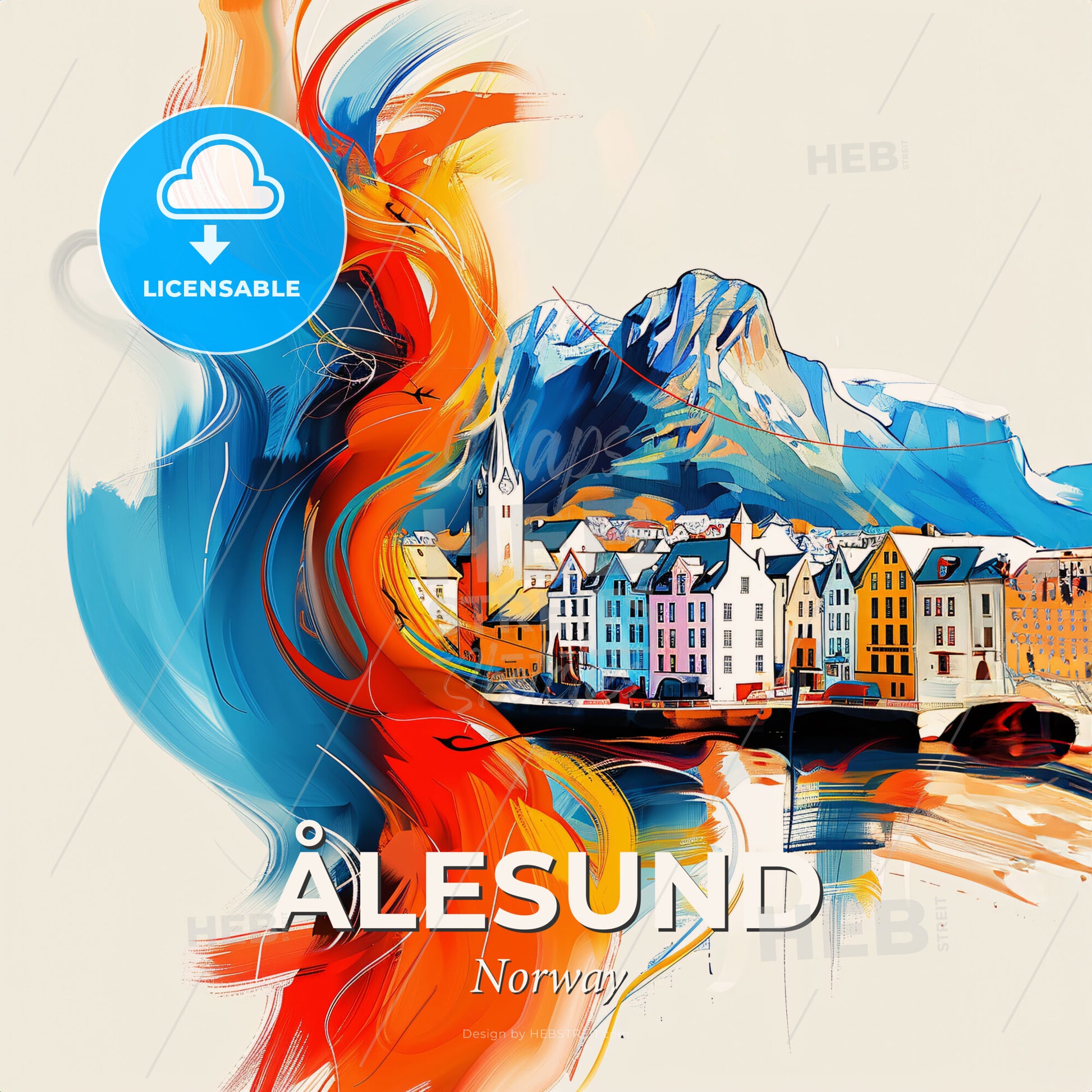 Vibrant Ålesund, Norway - A Colorful Painting Of A City - Square format print template