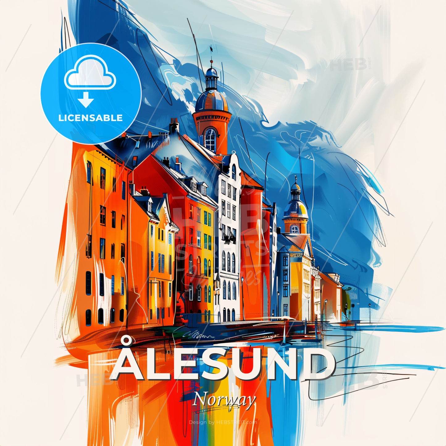 Vibrant Ålesund, Norway - A Painting Of A City - Square format print template