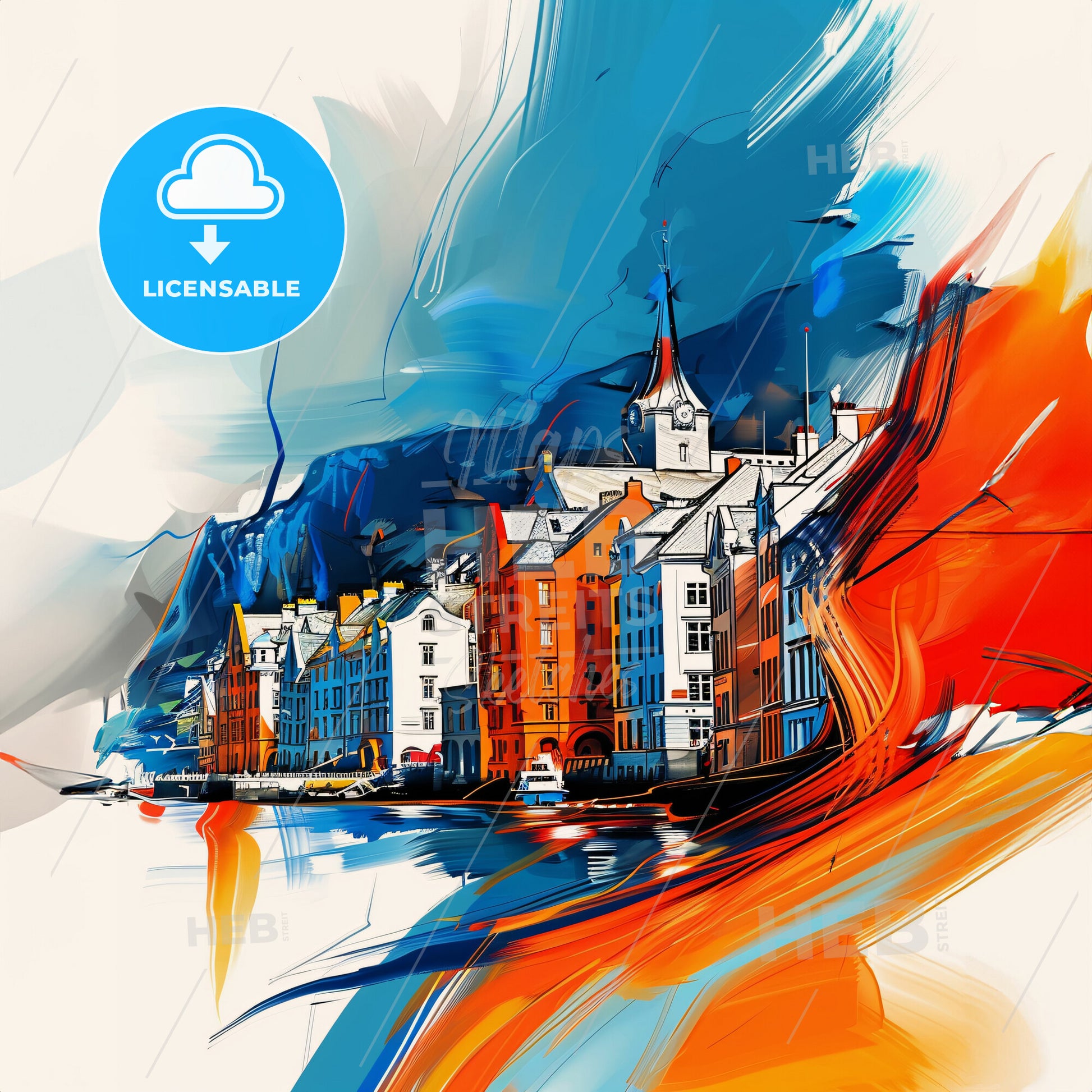 Vibrant Ålesund, Norway - A Colorful Painting Of Buildings And A River