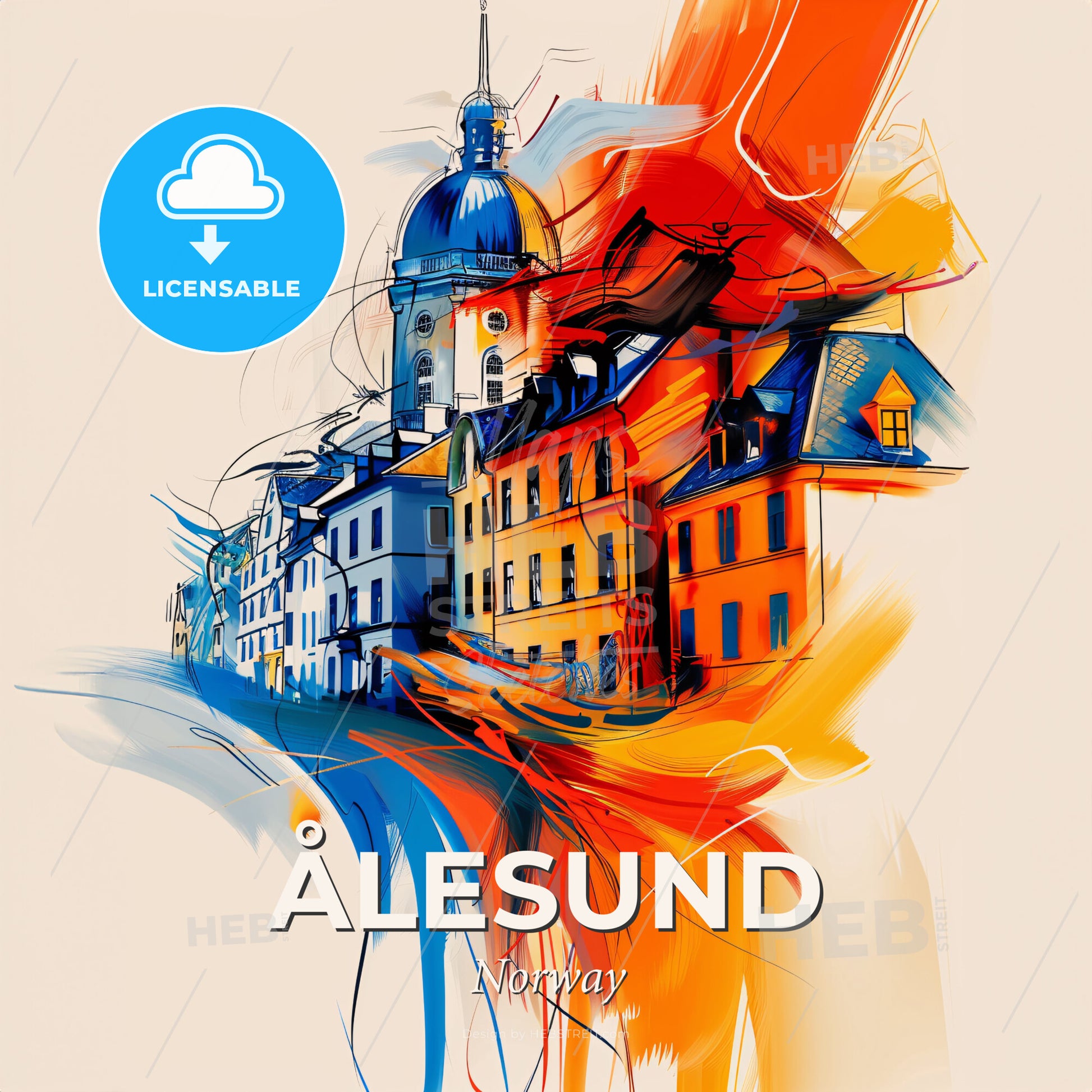 Vibrant Ålesund, Norway - A Colorful Painting Of Buildings - Square format print template