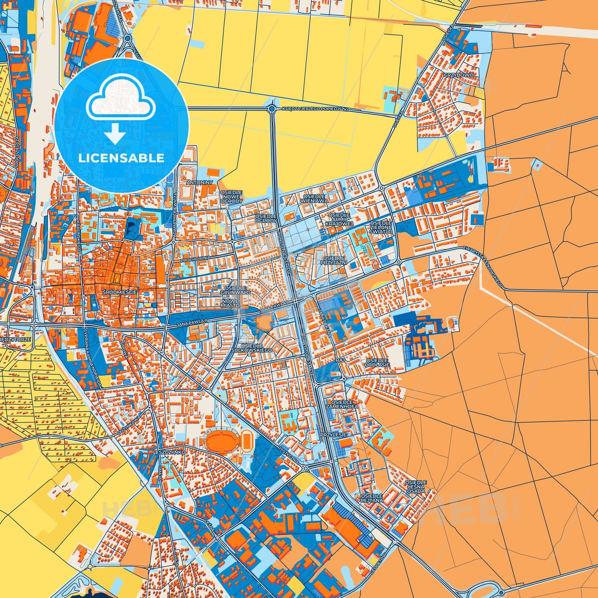 Colorful Leszno Street Map with Labels and Buildings