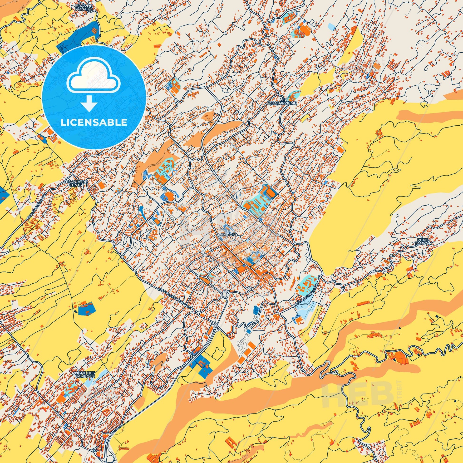 Colorful Le Tampon Street Map with Labels and Buildings