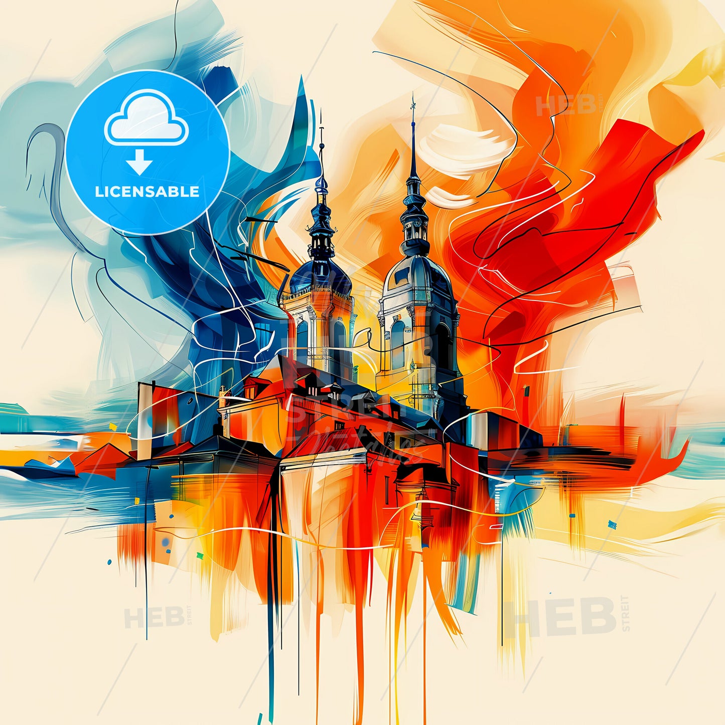 Vibrant Leuven , Belgium - A Painting Of A Building With Colorful Smoke