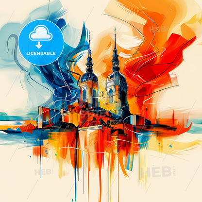 Vibrant Leuven , Belgium - A Painting Of A Building With Colorful Smoke