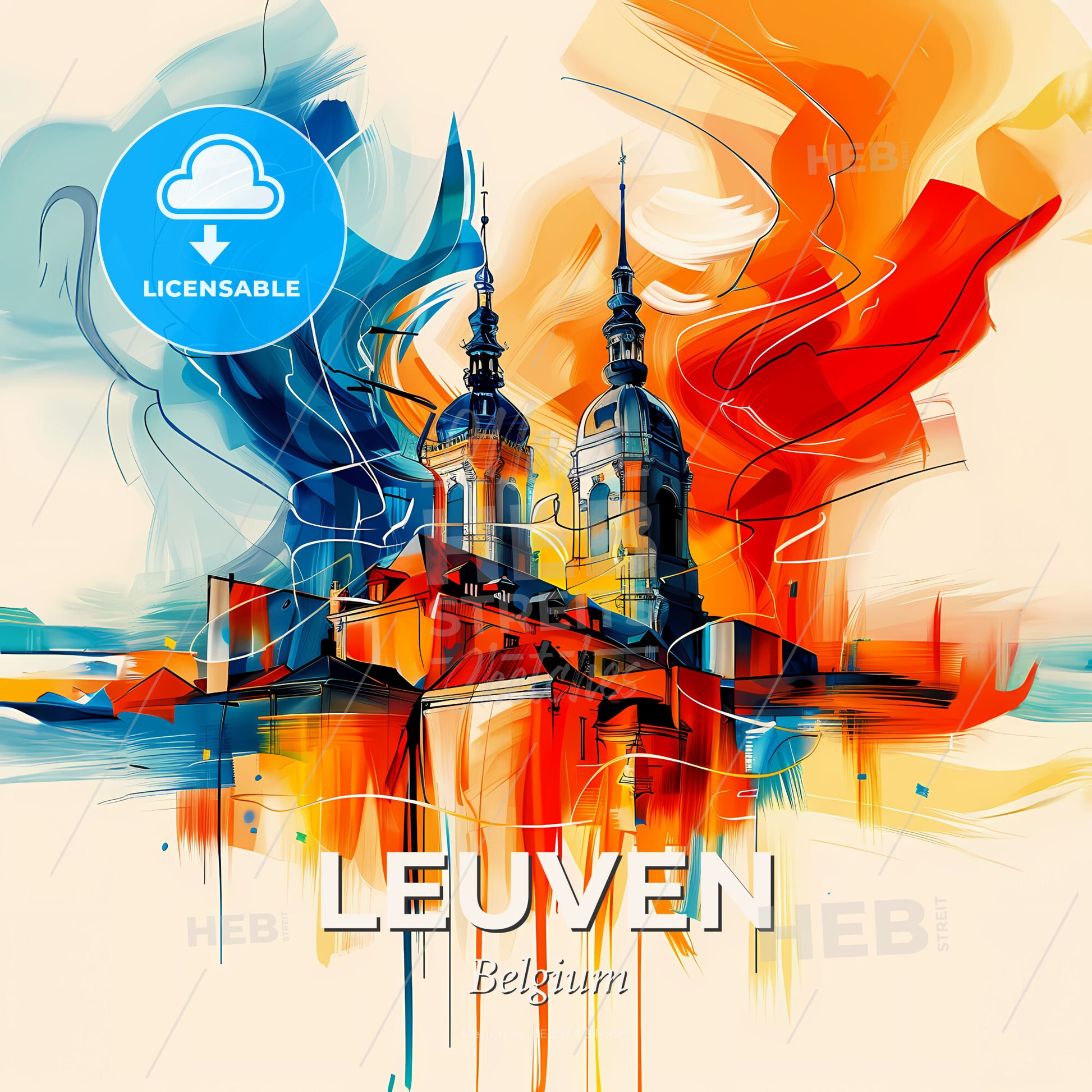 Vibrant Leuven , Belgium - A Painting Of A Building With Colorful Smoke - Square format print template