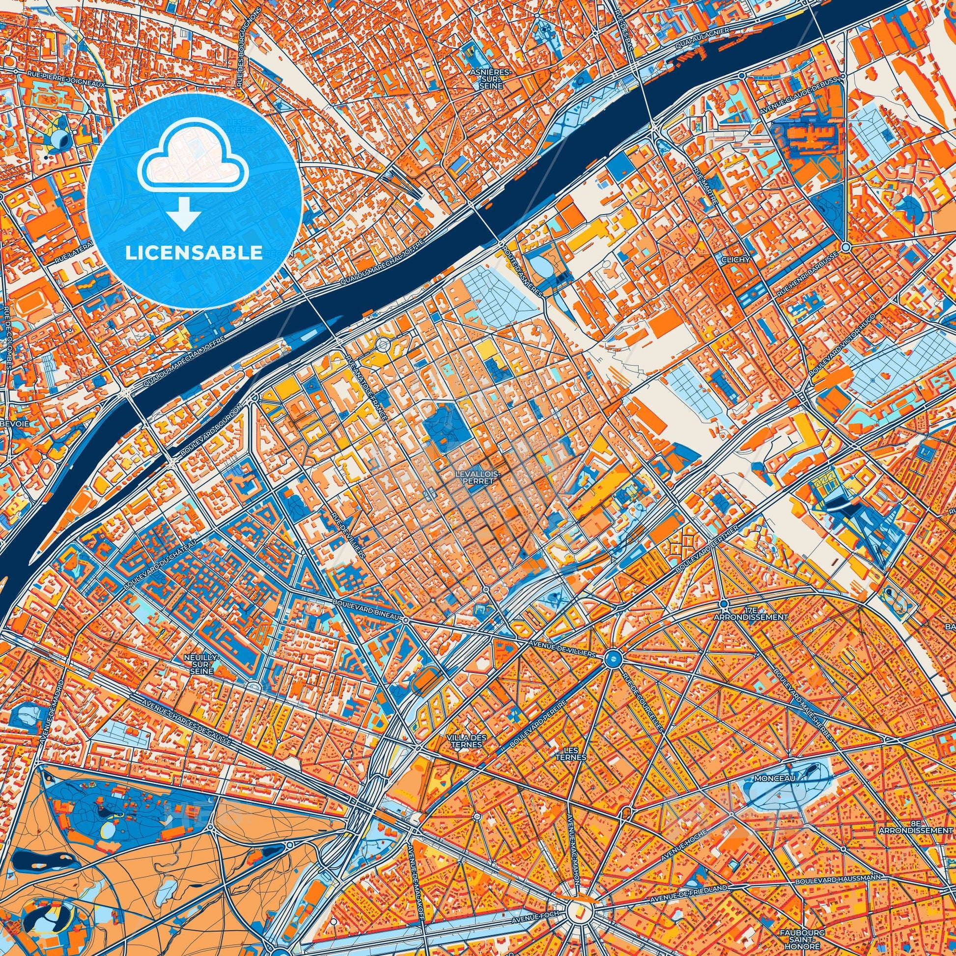 Colorful Levallois-Perret Street Map with Labels and Buildings