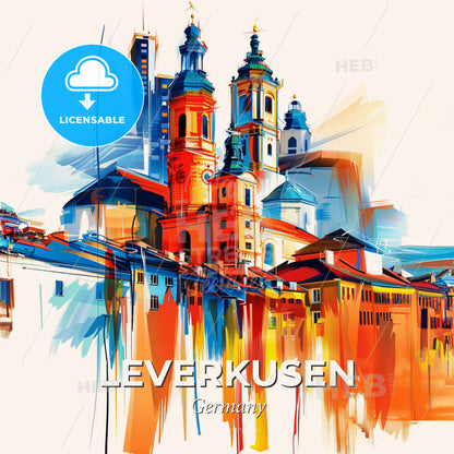Vibrant Leverkusen, Germany - A Colorful Painting Of A City - Square format print template
