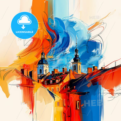 Vibrant Leverkusen, Germany - A Painting Of Buildings And A Colorful Sky