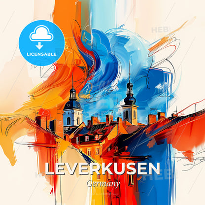 Vibrant Leverkusen, Germany - A Painting Of Buildings And A Colorful Sky - Square format print template
