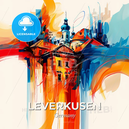 Vibrant Leverkusen, Germany - A Painting Of A Building - Square format print template