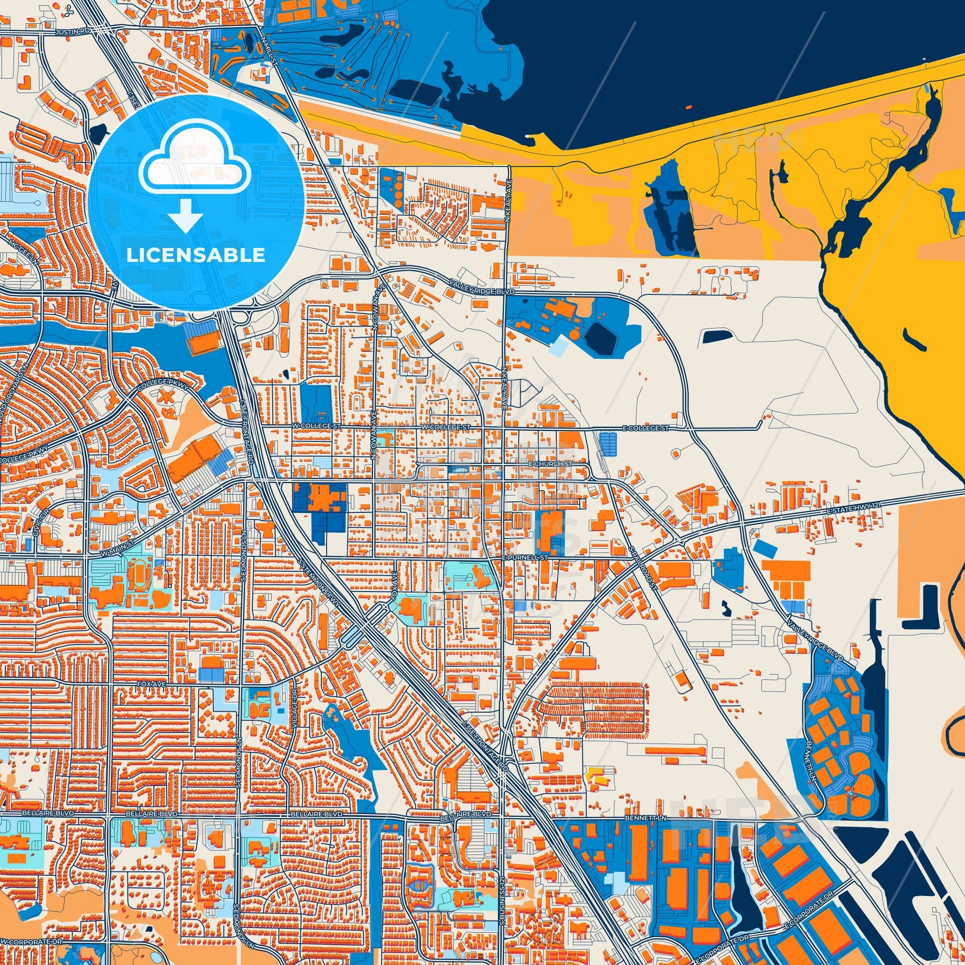 Colorful Lewisville Street Map with Labels and Buildings