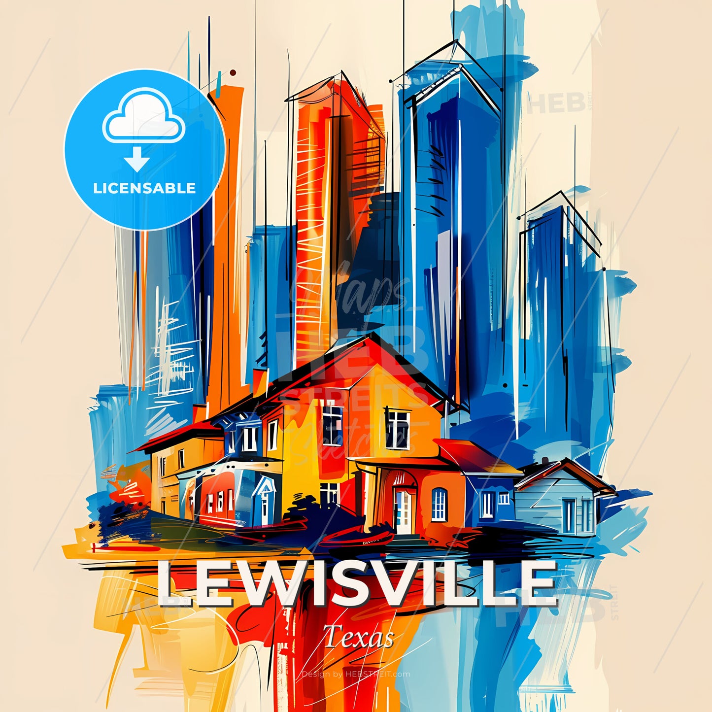Vibrant Lewisville, Texas - A Painting Of A City - Square format print template