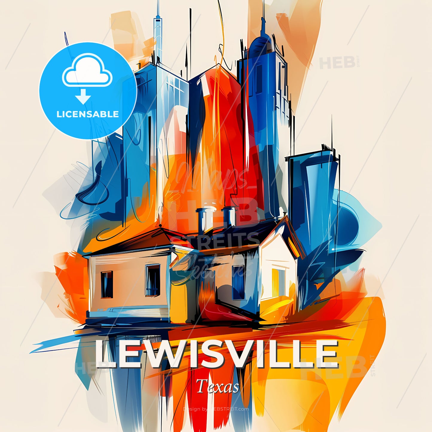 Vibrant Lewisville, Texas - A Painting Of A Building And A City - Square format print template
