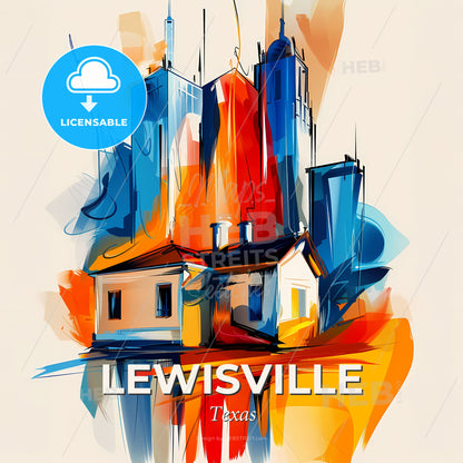 Vibrant Lewisville, Texas - A Painting Of A Building And A City - Square format print template