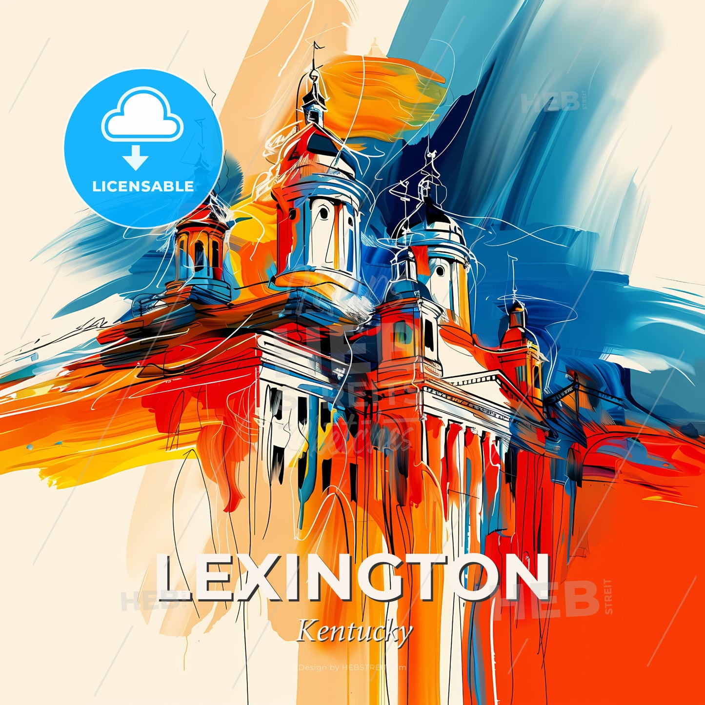 Vibrant Lexington, Kentucky - A Painting Of A Building With Towers And Spires - Square format print template