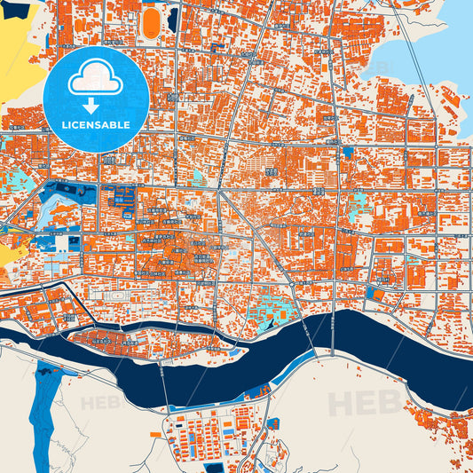 Colorful Lhasa Street Map with Labels and Buildings