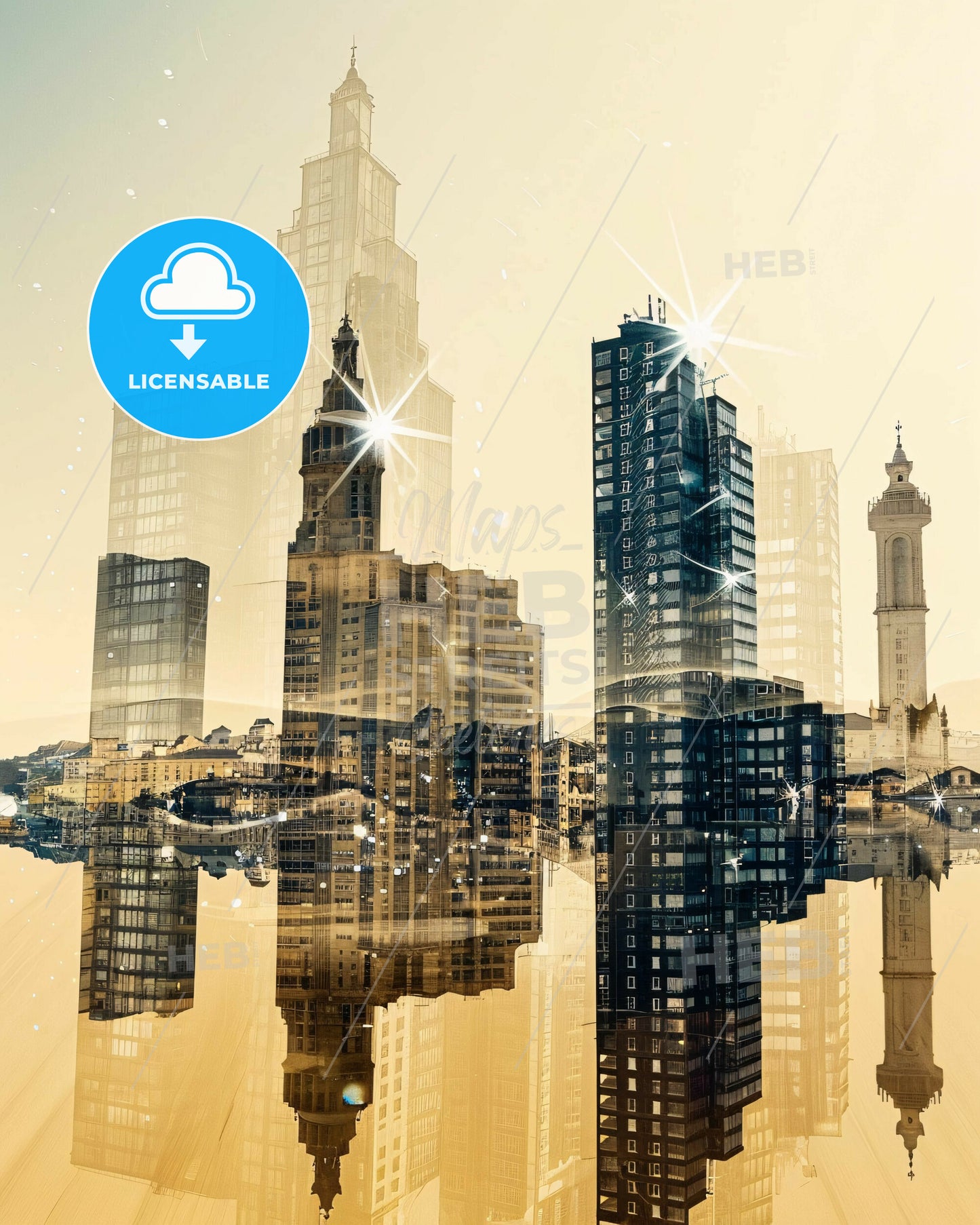 Ãlhavo skyline double exposure poster art - A city skyline with many buildings