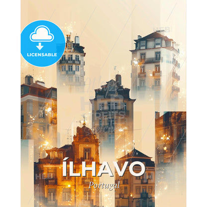 Alhavo City Skyline Composite Poster Art - A group of buildings with many windows - Square format print template