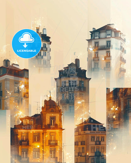 Alhavo City Skyline Composite Poster Art - A group of buildings with many windows