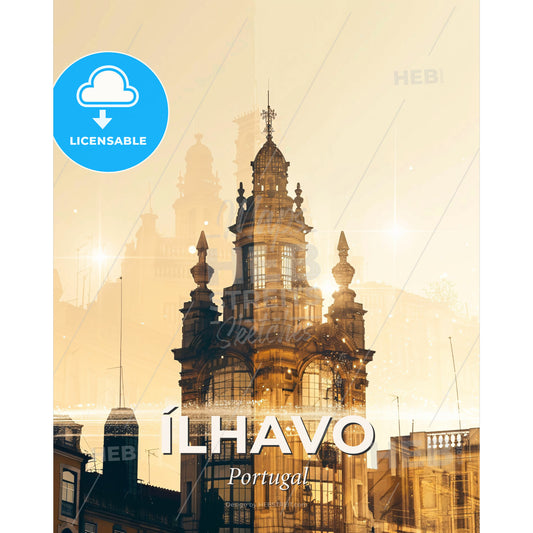 Alhavo Skyline Double Exposure Art Poster - A building with many windows - Square format print template