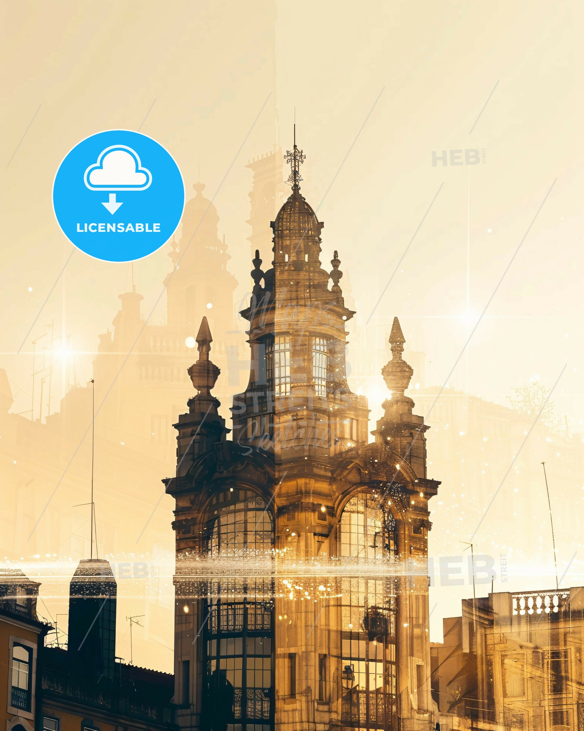 Alhavo Skyline Double Exposure Art Poster - A building with many windows