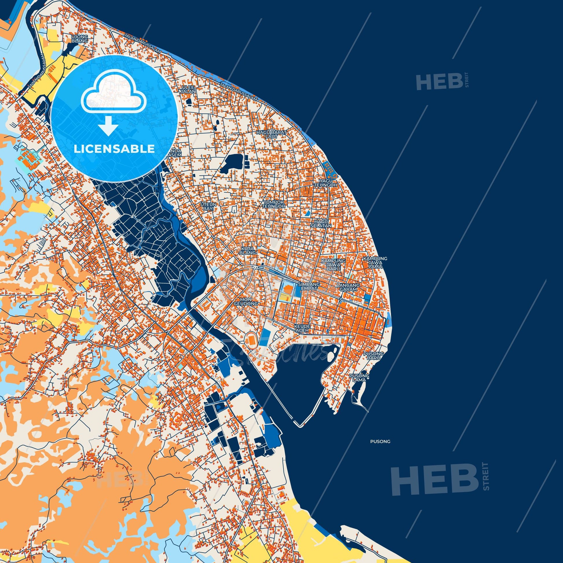 Colorful Lhokseumawe Street Map with Labels and Buildings