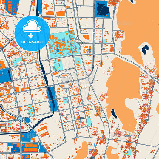 Colorful Lianyungang Street Map with Labels and Buildings