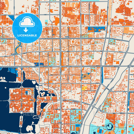 Colorful Liaocheng Street Map with Labels and Buildings