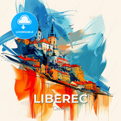 Vibrant Liberec, Czechia - A Painting Of A Skyline With A Colorful Building - Square format print template