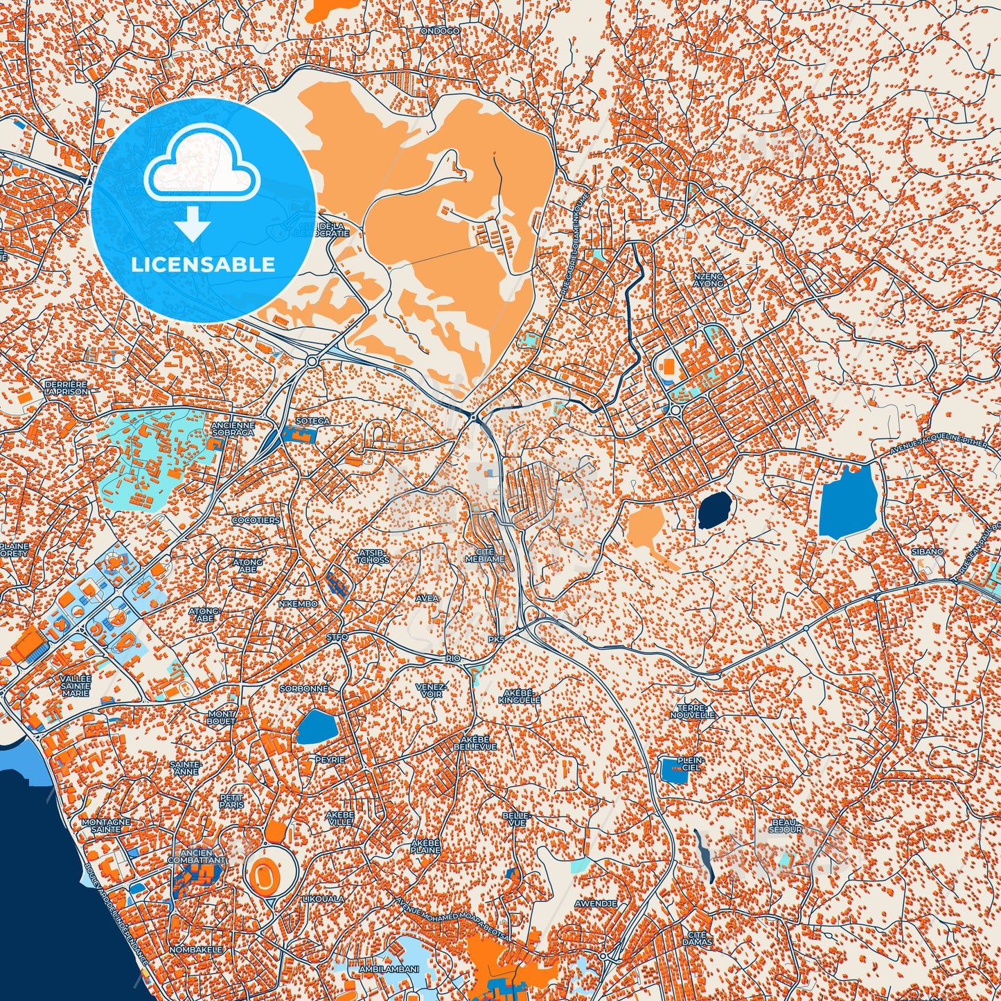 Colorful Libreville Street Map with Labels and Buildings