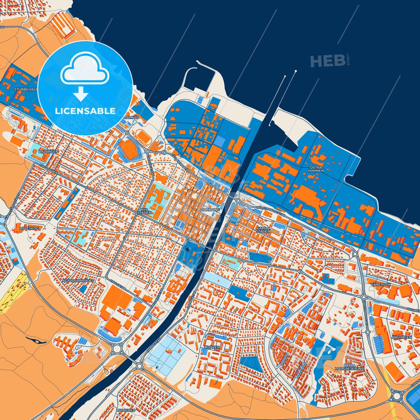 Colorful Lidköping Street Map with Labels and Buildings