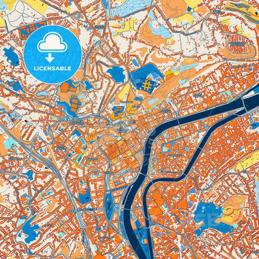 Colorful Liège Street Map with Labels and Buildings
