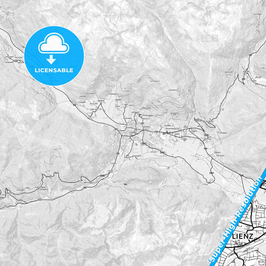 Lienz, Austria light map with streetnames, citynames and districts