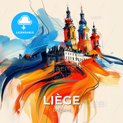 Vibrant Liège , Belgium - A Painting Of A Building With Towers And Colorful Paint - Square format print template