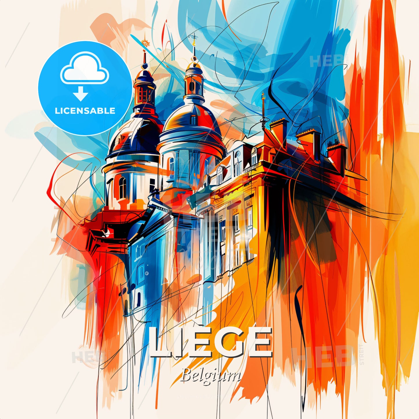 Vibrant Liège , Belgium - A Painting Of A Building With A Dome Shaped Roof - Square format print template
