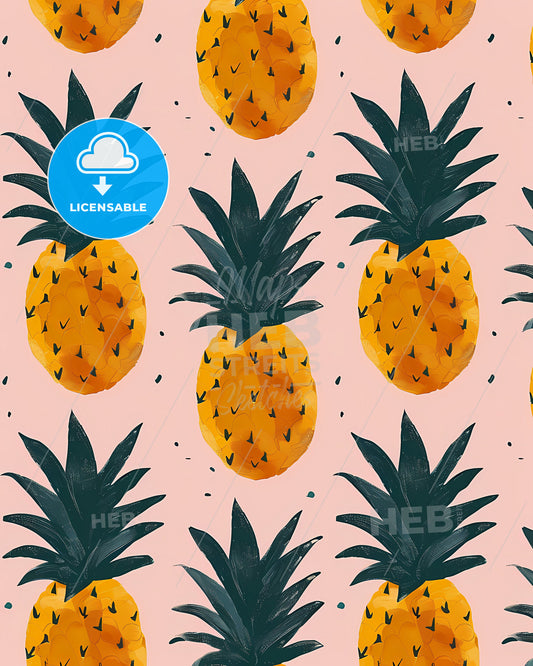 Summery pattern of pineapples on a soft pink background, featuring simplified shapes, pastel colors, animated gifs, light pink, dark aquamarine, and a painterly art style.