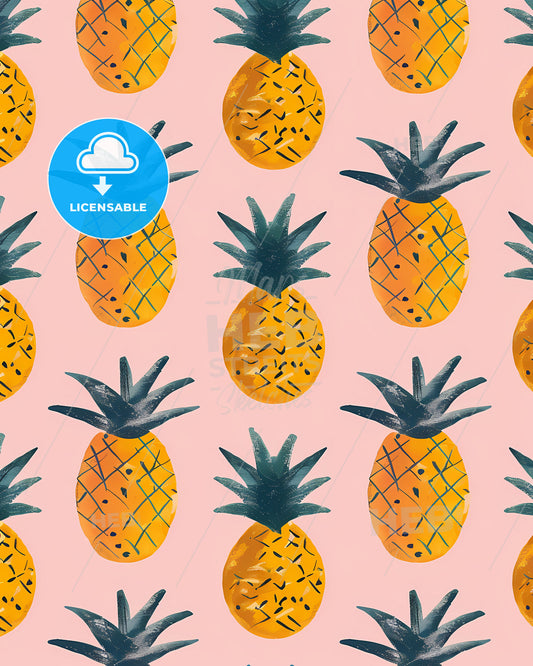 Playful Pink and Aqua Pineapple Pattern: Cute, Dreamy, Animated, Simplified Shapes, Pastel, Painting