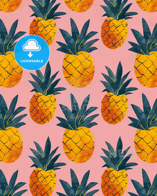 Pastel Dreamy Pineapple Pattern: Pink Background, Aquamarine, Animated GIFs, Simplified Shapes