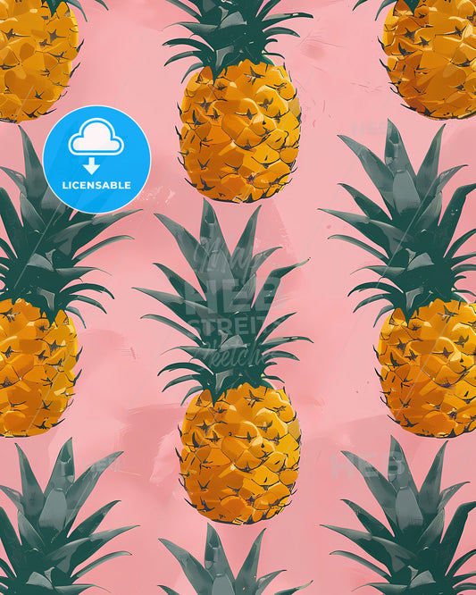 Whimsical Pineapples on Pink: Pastel Animated Pattern with Simplified Shapes and Vibrant Colors
