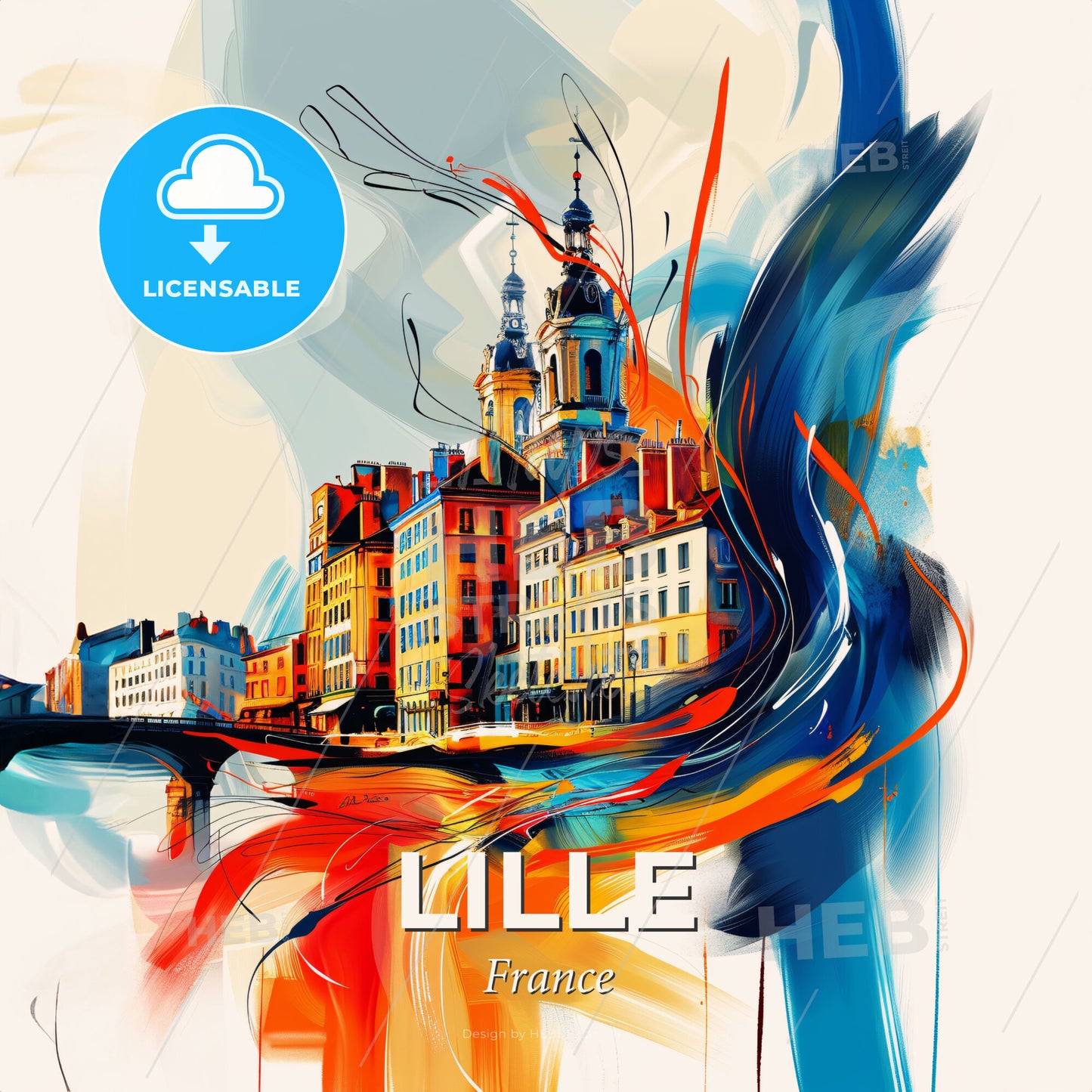 Vibrant Lille, France - A Colorful Painting Of A City - Square format print template