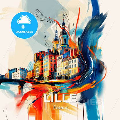 Vibrant Lille, France - A Colorful Painting Of A City - Square format print template