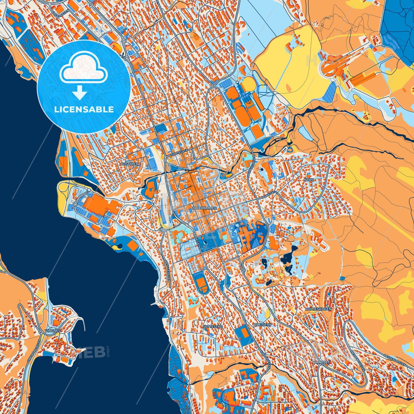 Colorful Lillehammer Street Map with Labels and Buildings