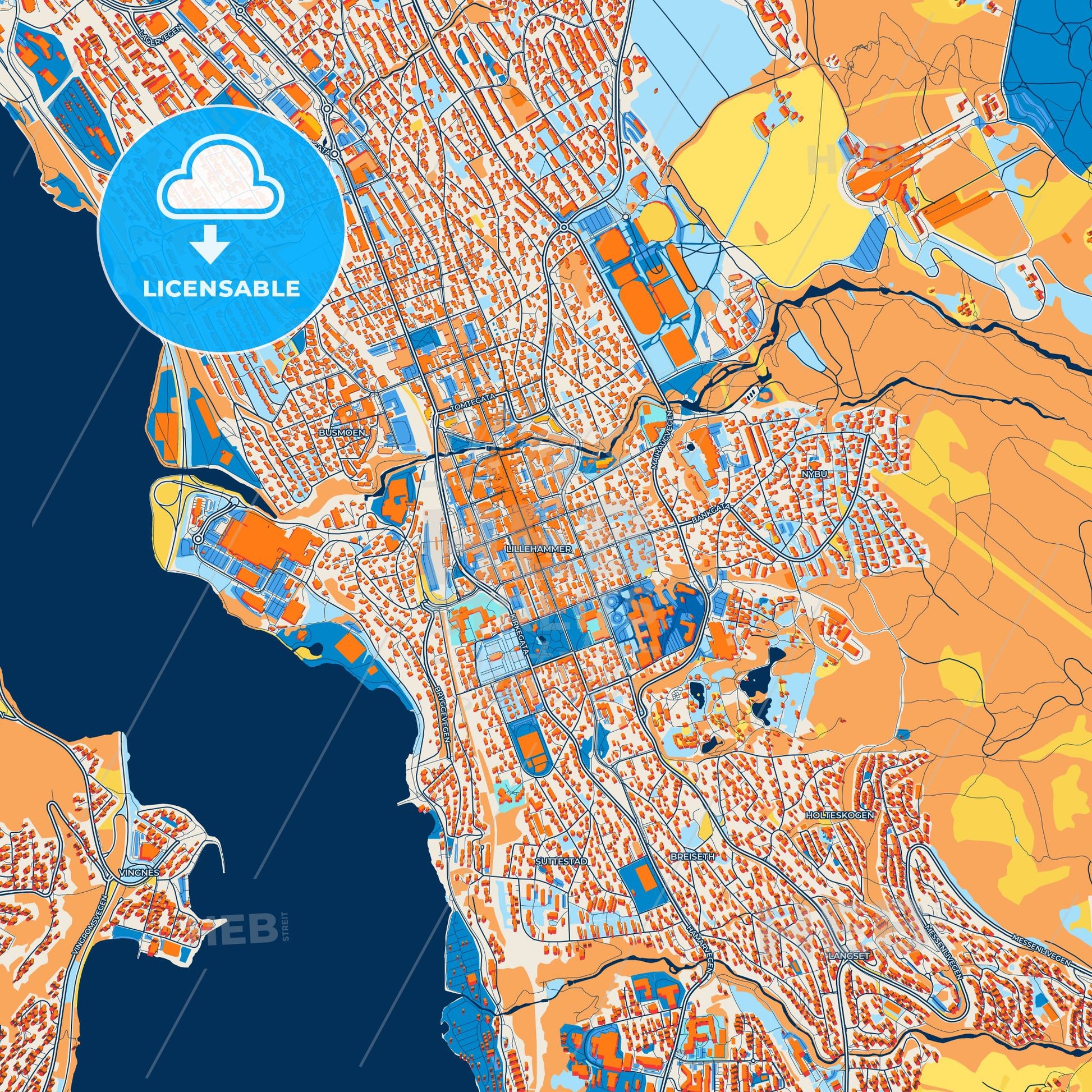 Colorful Lillehammer Street Map with Labels and Buildings