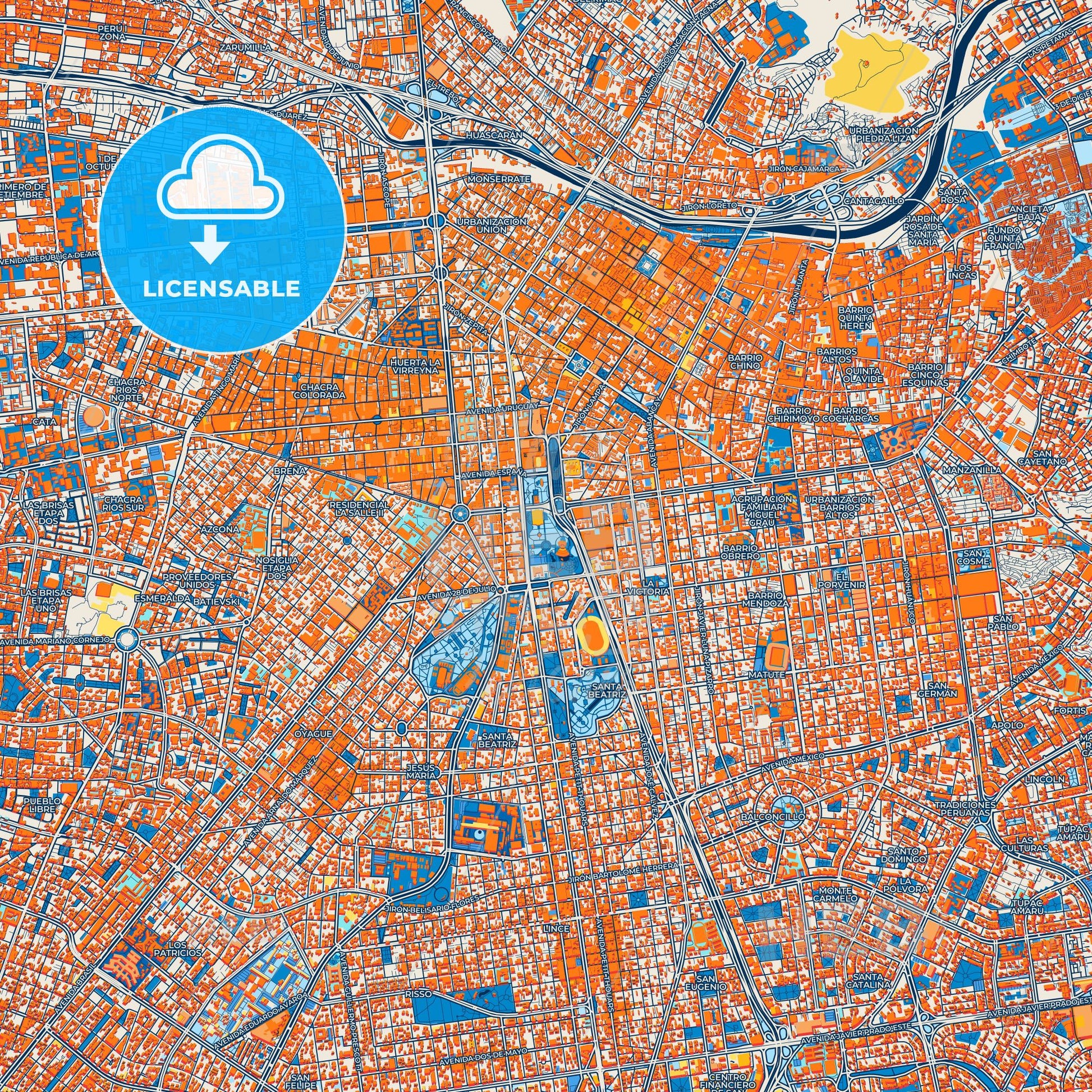 Colorful Lima Street Map with Labels and Buildings