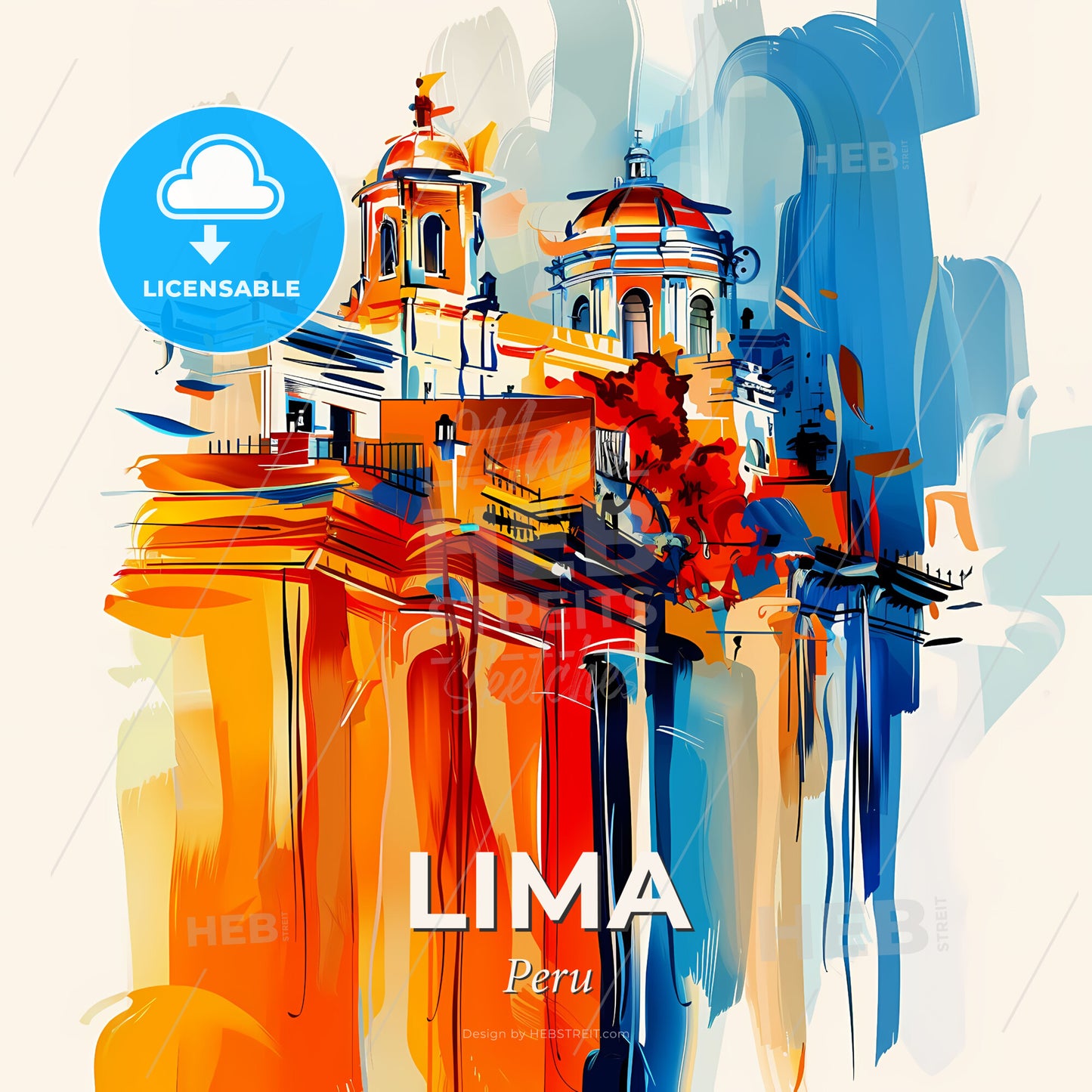 Vibrant Lima, Peru - A Painting Of A Building - Square format print template