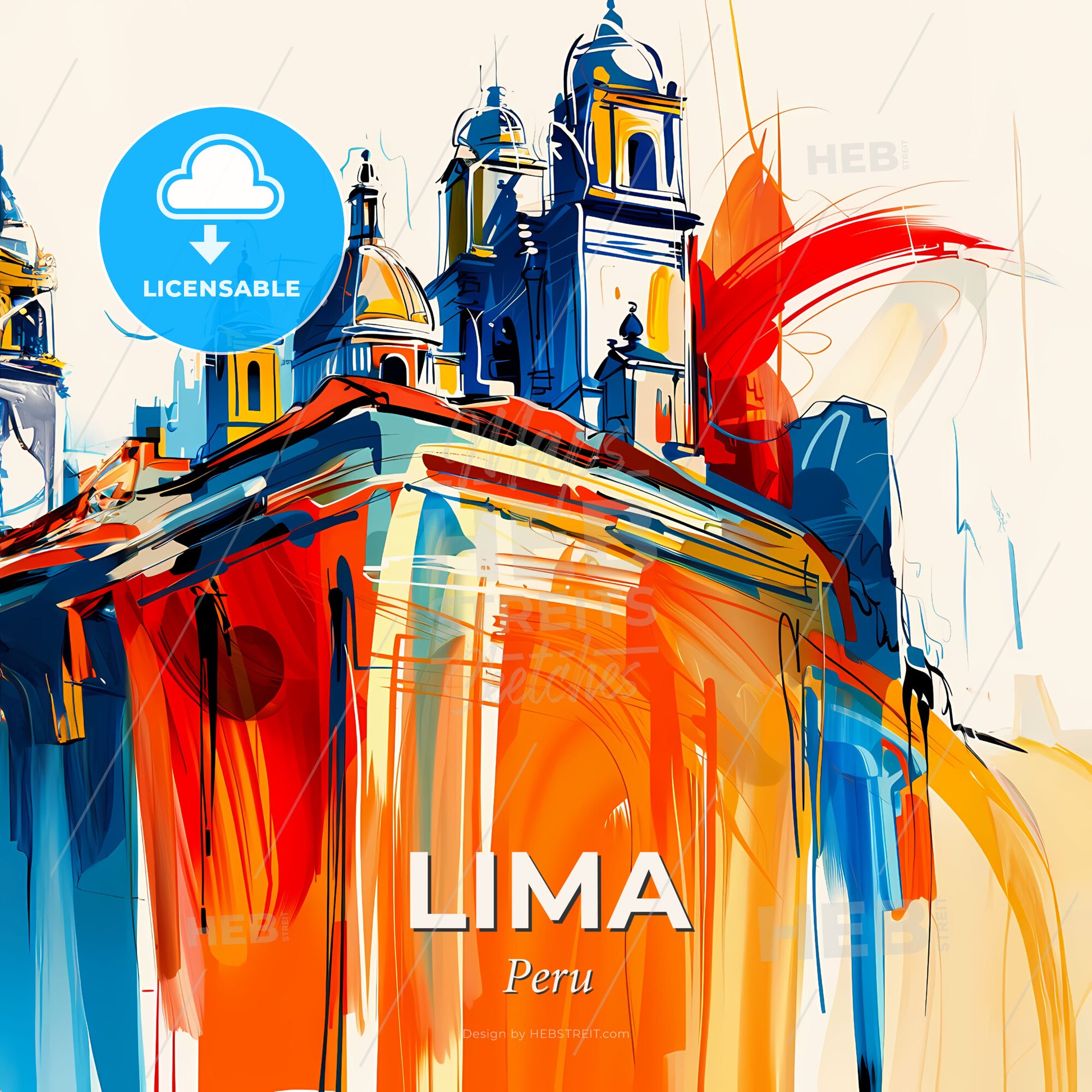 Vibrant Lima, Peru - A Colorful Painting Of A Building - Square format print template