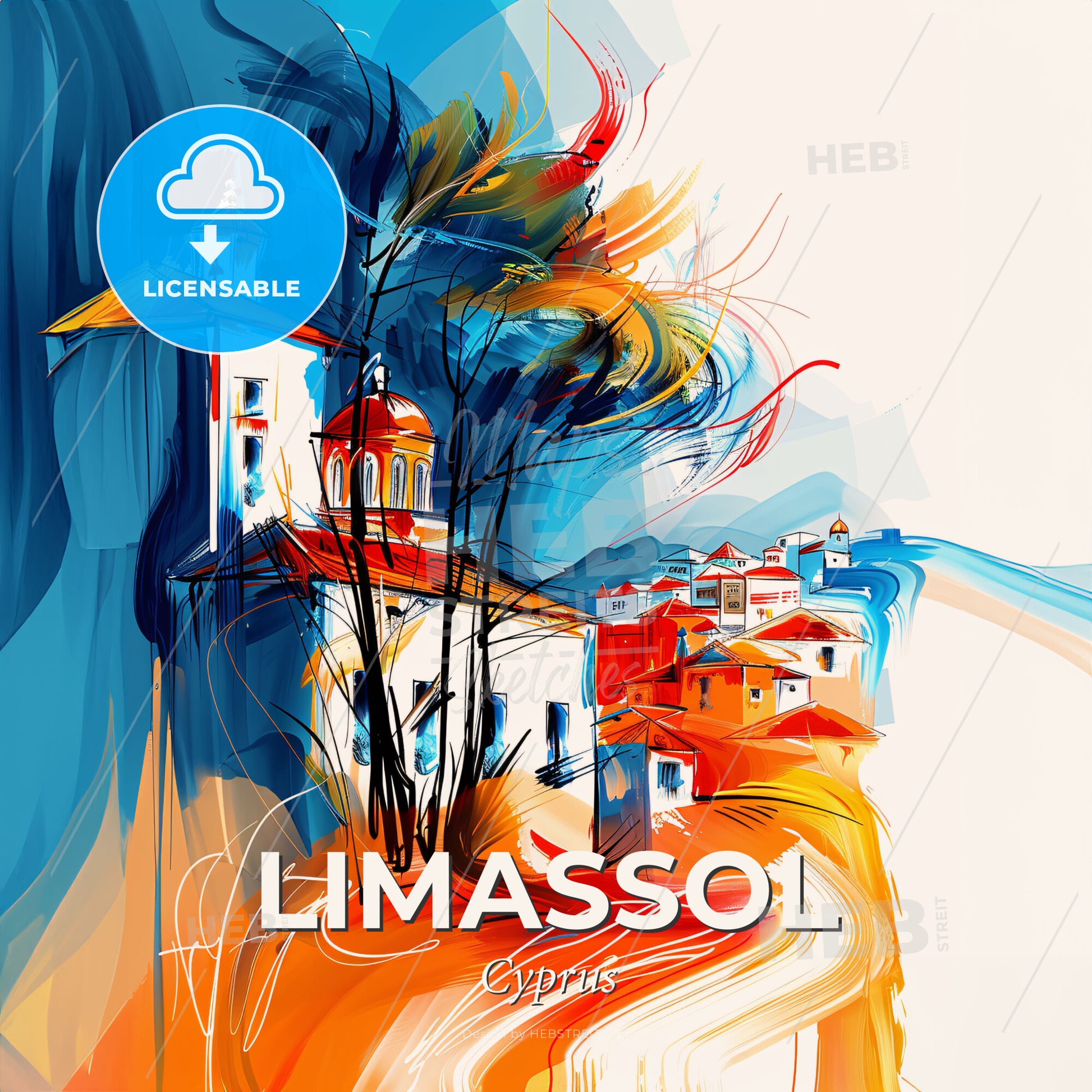 Vibrant Limassol  , Cyprus - A Painting Of A Town - Square format print template